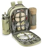 Ultimate Picnic Backpack for 2 (Green Tweed/Olive, Tan Blkt )