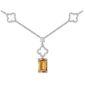 3.86 cttw 925 Sterling Silver Emerald Cut Genuine Citrine Necklace by
