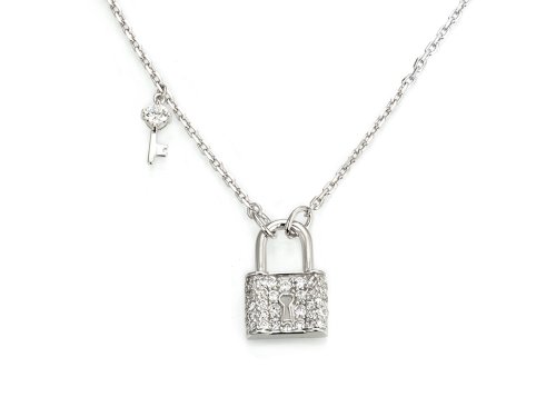 Sterling Silver Cubic Zirconia Regal Lock & Key Pendant by Crislu, 16-18