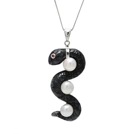 Gold Plated Sterling Silver Charcoal Jade and White Freshwater Cultured Pearl... by