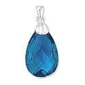 Sterling Silver Blue Topaz CZ Drop Pendant with 18 inch chain