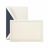 Crane Triple Hairline in Navy Cards - Pearl White - 4 1/4" x 6 3/8" - 10 Cards / 10 Lined Envelopes