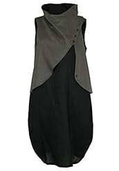 Colorblocking Short Sleeveless Cowl Neck Linen  Dress