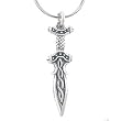 Medieval Three Dimensional Celtic Dagger or Sword Pendant in Sterling Silver on 24" Rhodium and Silver Snake Chain, #7929