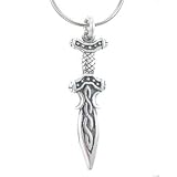 Medieval Three Dimensional Celtic Dagger or Sword Pendant in Sterling Silver on 24" Rhodium and Silver Snake Chain, #7929