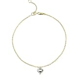 Bonded 14k Two-Tone Gold and Silver Heart Anklet