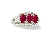 14K White Gold Genuine Oval Ruby 3-Stone Ring