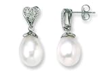 1/10 Carat Diamond and 8-9mm Cultured Freshwater Pearl 14K White Gold Earrings