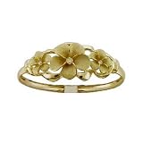 Hawaiian Jewelry 14k Gold Three Plumeria Flower Diamond Bracelet, 7IN