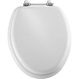 Bemis 1960PCH000 Molded Wood Retro Elongated Toilet Seat with Chrome/White Hinges, White