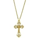 Gold Tone Filigree Cross Pendant and Necklace