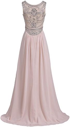 ShangYou A-line Prom Dresses Chiffon Scoop Beaded Tulle Top Evening Dress Champagne 2
