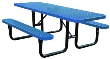 8' Rectangular Thermoplastic-Coated Metal SuperSaver Commercial Picnic Table - ADA 2-Chair Capacity - Portable/Surface-Mount - Blue