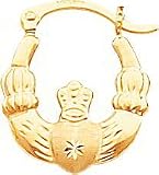 14K Gold Claddagh Hoop Earrings Polished Jewelry New |D