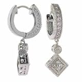 Simulated Diamond CZ Hoop Filigree Silver Dangling Earrings