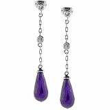 Sterling Silver Simulated Diamond and Simulated Amethyst cz Teardrop Earrings