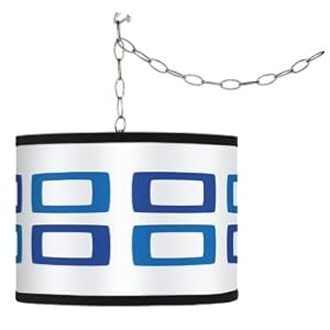 Swag Style Blue Rectangles Shade Plug-In Chandelier