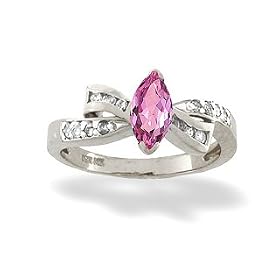 14K White Gold Genuine Marquise Pink Tourmaline and Diamond Bow Ring by Jewels For Me