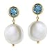 14K Gold White Coin Pearl with Blue Topaz Earrings