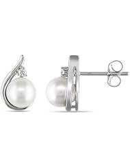 14k White Gold Fw White Pearl and Diamond Stud Earrings (0.04 Cttw, G-H Color, I1-I2 Clarity)