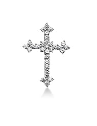 14K White Gold Round Diamond Share Prong Set Cross Pendant (1.81ct)