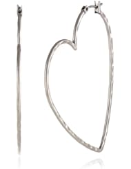 Lucky Brand "Tough Love" Large Silver Heart Hoop Earrings