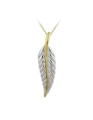 Sterling Silver and Goldtone Finish Leaf Pendant Necklace with Rolo Chain, 18"