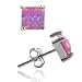 Sterling Silver Created Pink Opal Stone Square Stud Earrings