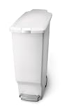 Simplehuman CW1321 Slim Plastic Step-On 10-1/2-Gallon Waste Can, White