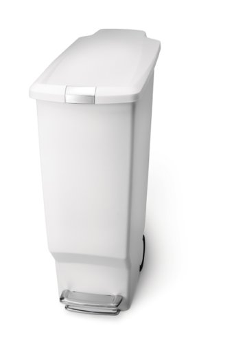 Simplehuman CW1321 Slim Plastic Step-On 10-1/2-Gallon Waste Can, White