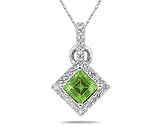 Princess Cut Peridot & Diamond Pendant in 14K White Gold