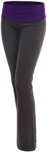 Doublju Women Unique Designed Foldover Waistband Fitted Plus Size Yoga Pants PURPLE,2XL