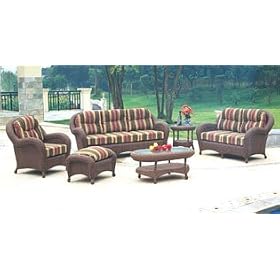 Kingston All Weather Wicker 6 Piece Set -Two Tone Natural by DF Wicker Rattan