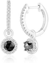 0.90 Cts Black & White Diamond Earrings in Silver
