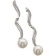 14K White Gold Wavy FreshWater Cultured Pearl Diamond Earrings