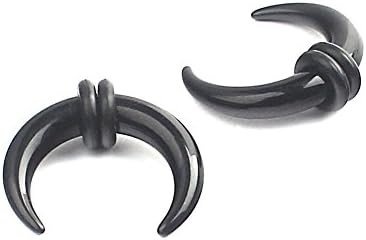 1 Pair Black Acrylic C shape Pincher Tapers Septum Buffalo Taper Expander Pierced Nose, Nipple or Earring Ring with Black O-Rings 6mm