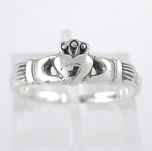 Irish Friendship & Love Celtic Claddagh Band Ring in Sterling Silver in Sizes 4, 5, 6, 7, 8 and 9, #8933