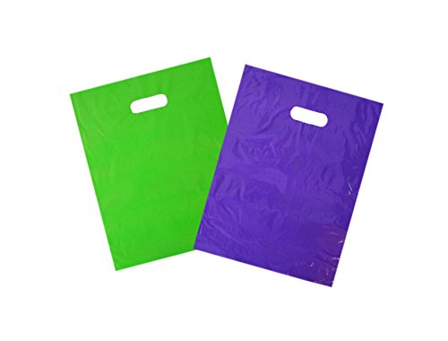 100 12x15 Glossy Purple and Lime Green Plastic Merchandise Bags w/Handles