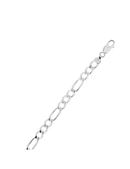 sterling silver rhodium plated 8.50" 7.8mm polish diamond cut figaro chain with lobster clasp 8 1/2 inches long