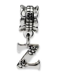 Letter Z, Charm in Sterling Silver For 3mm Charm Bracelets