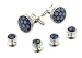 Jewelry : Silver plated blue peacock art glass cufflinks and shirt stud formal set with presentation box. Made in the U.S.A
