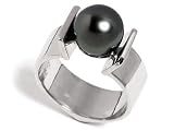 Natural Black, Tahitian South Sea Pearl, Set in 18K White Gold Ring