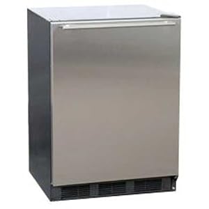 Summit FF7CSSBlack Black Fully Wrapped Stainless Steel Commercial Compact Refrigerator with 5.5 Cu Ft, Black Cabinet, Interior Light and Adjustable Shelves FF7CSS