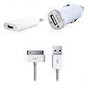 Iprotect ORIGINAL all in one 3 in 1 Zubeh&ouml;r SET Mini Power Ladeger&auml;t Ladekabel USB Netzteil + USB Datenkabel + KFZ Adapter f&uuml;r: iPhone 4S / 4GS / 4/ 4G / 3G / 3GS , iPod nano / touch/ classic