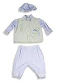 Beyond Basics Kids - Preemie Baby Boys Long Sleeved Velour Pant Set with Matching Cap, Lt. Green/Blue