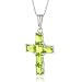 Genuine Emerald Cut Peridot Silver Cross Pendant