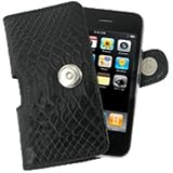 Apple iPhone Leather Horizontal Pouch Type Case - Snake Pattern (Black)