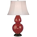 IMAGE OF Robert Abbey 1647 Double Gourd - Table Lamp, Oxblood Glazed Ceramic Deep Patina Bronze Finish and Ivory Stretched Fabric Shade