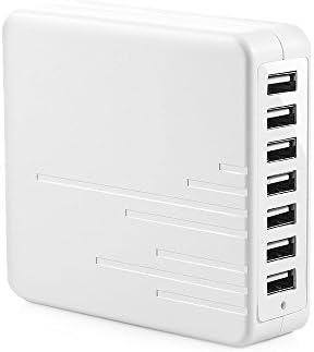 Hamaker 7 Port USB Charging Station Multi Device Fast Charger Wall Desktop Fast Charging Station for Smart Phones and Tablets Compatible with Any USB Devices (White)