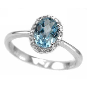 Sky Blue 1.58ct Oval Topaz & Diamonds Engagement Ring 14k White Gold